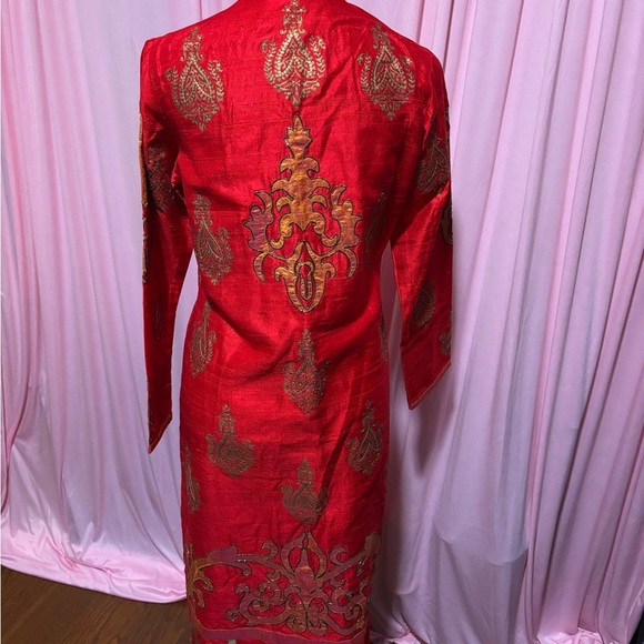 MantraBand Red and Gold Embroidered Long Jacket - Picture 4 of 4